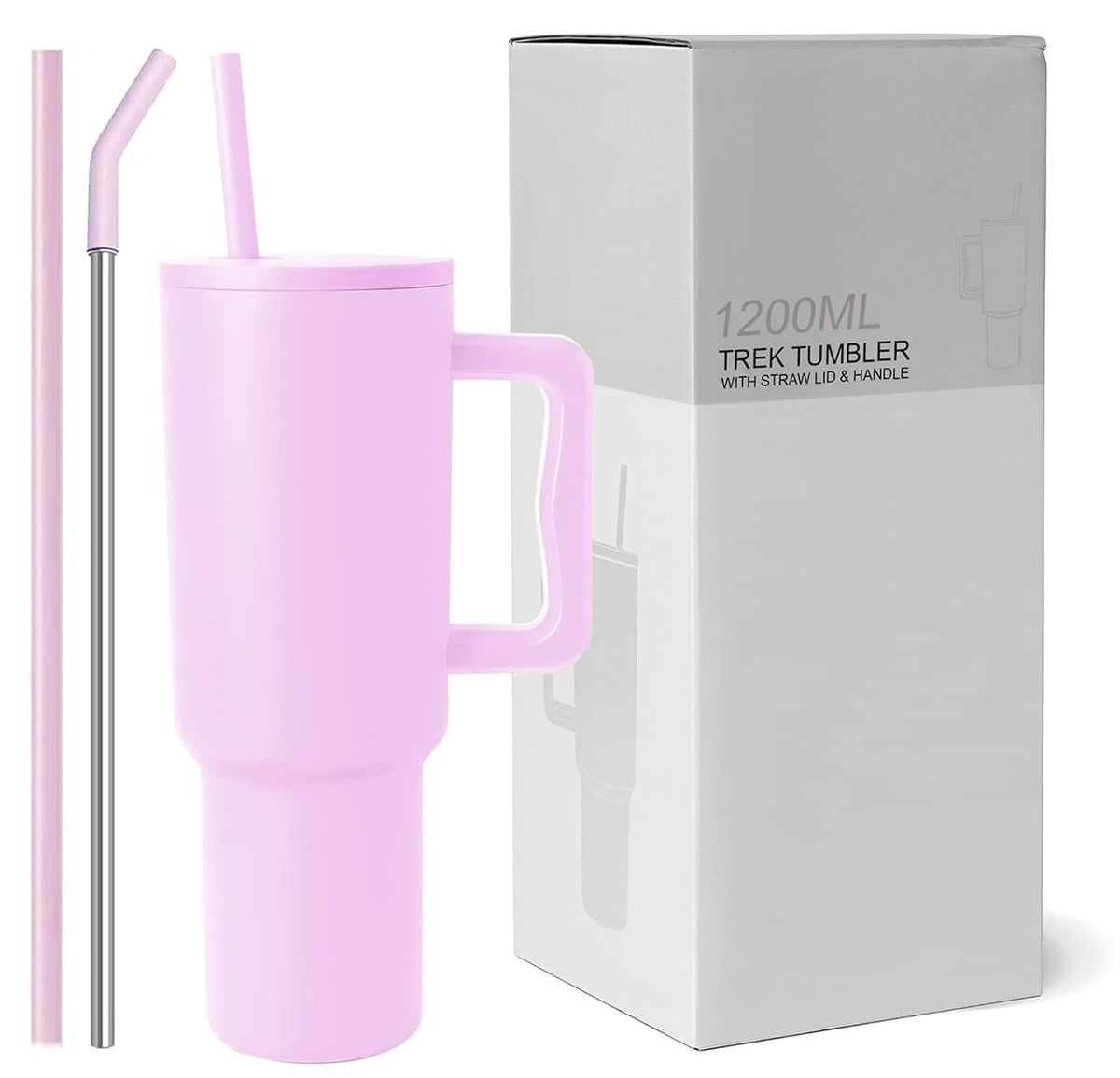 1200ML Stainless Steel Tumbler with Handle & Lid, 2 Straws – Large Travel Mug Water Cup for Gym, Office & Outdoor Use