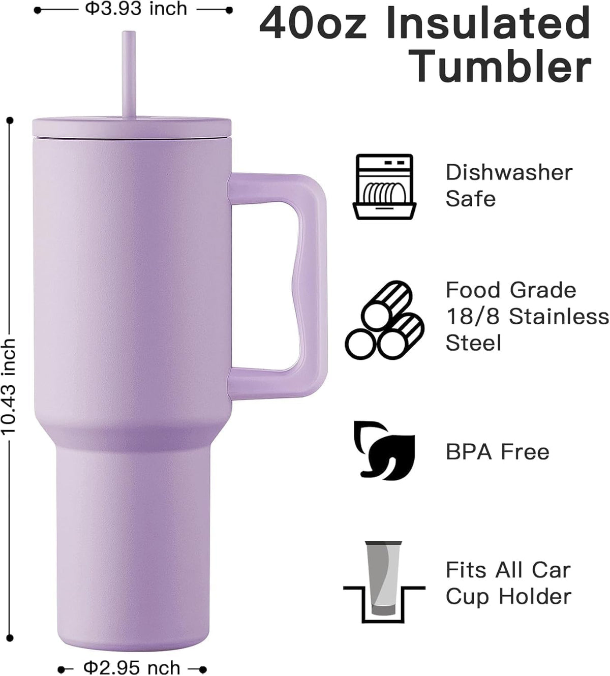 1200ML Stainless Steel Tumbler with Handle & Lid, 2 Straws – Large Travel Mug Water Cup for Gym, Office & Outdoor Use
