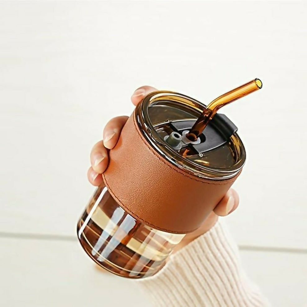 Premium Glass Tumbler with Straw and Lid