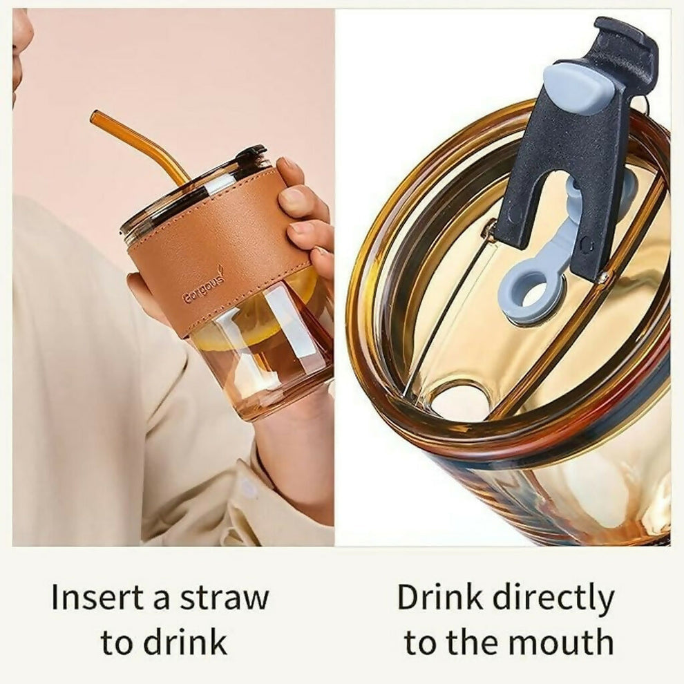 Premium Glass Tumbler with Straw and Lid