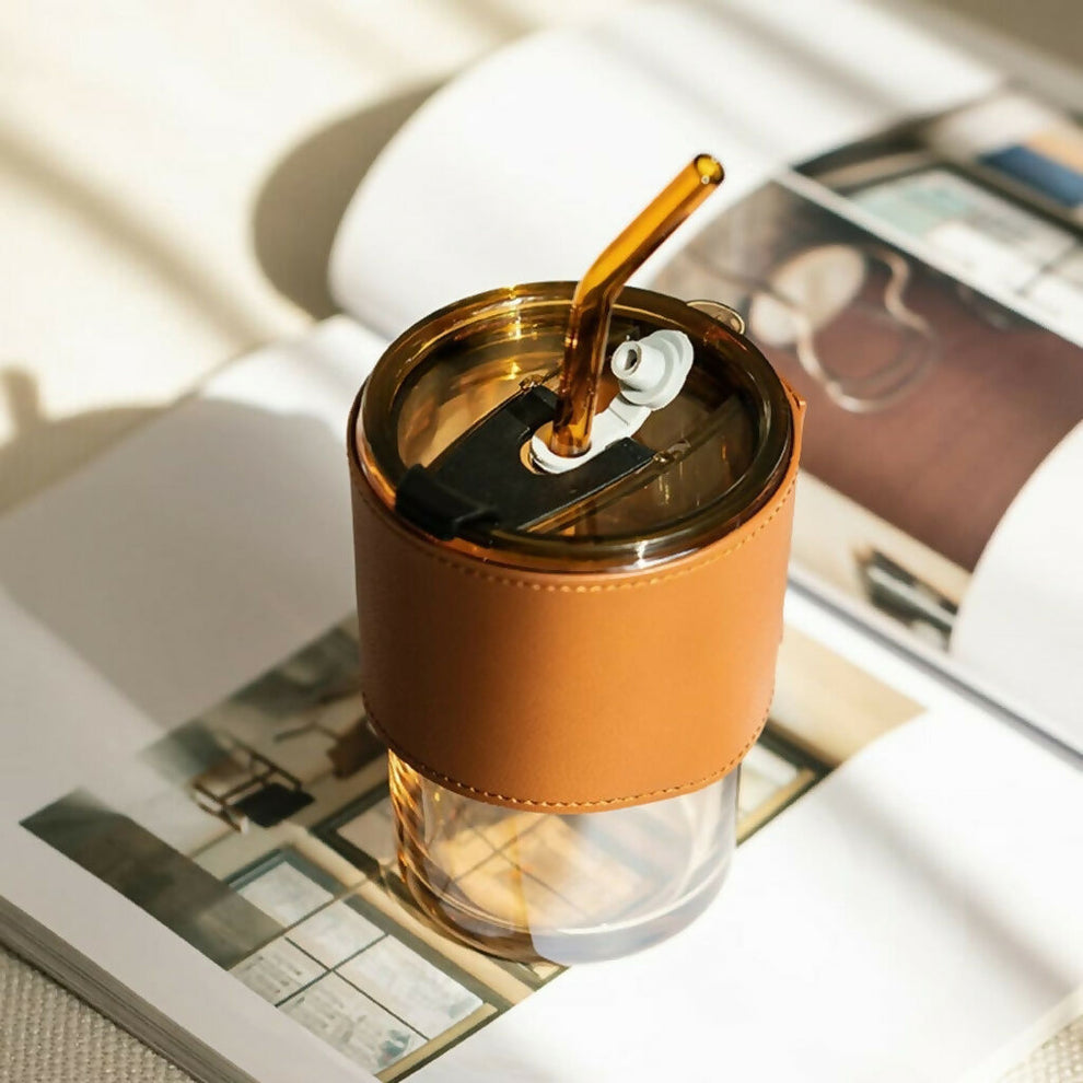 Premium Glass Tumbler with Straw and Lid
