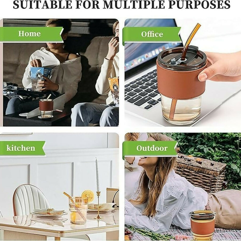 Premium Glass Tumbler with Straw and Lid