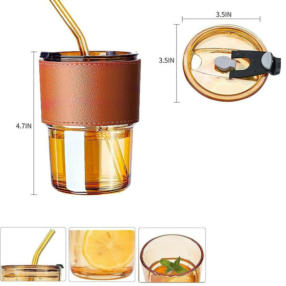 Premium Glass Tumbler with Straw and Lid