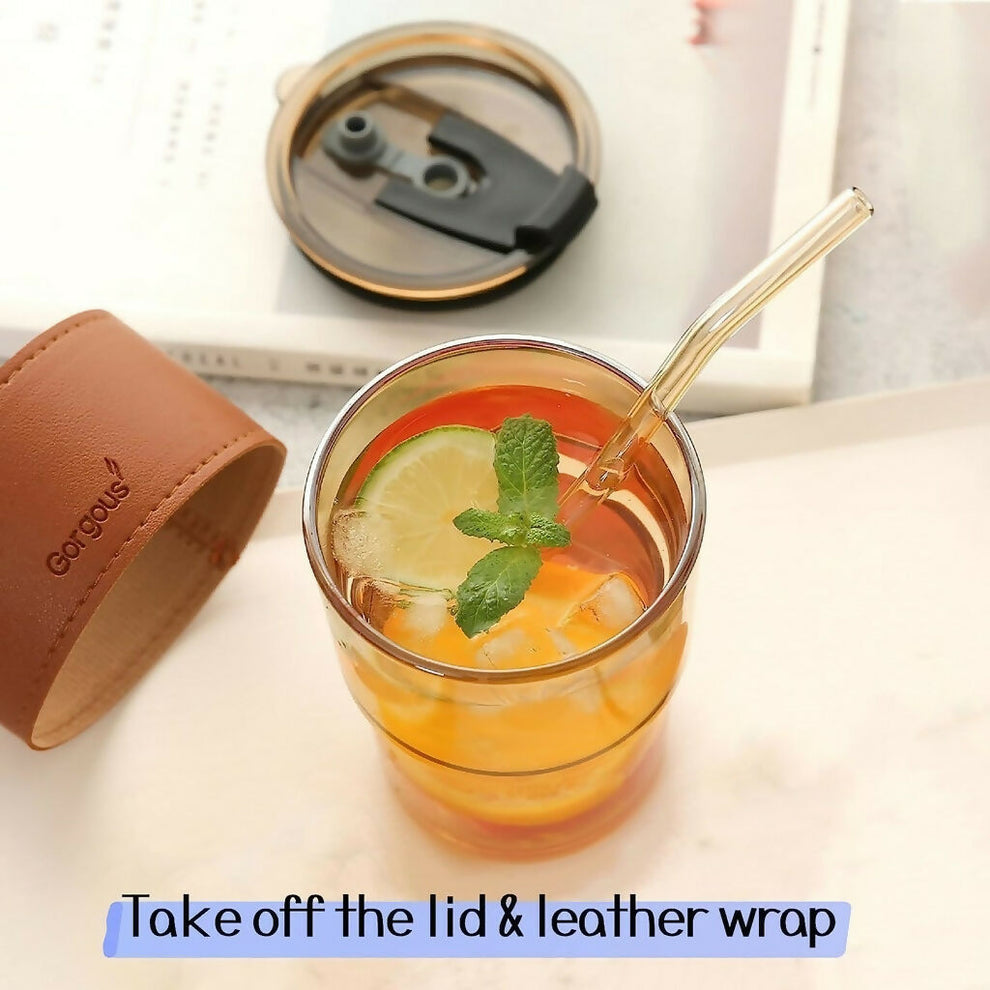 Premium Glass Tumbler with Straw and Lid